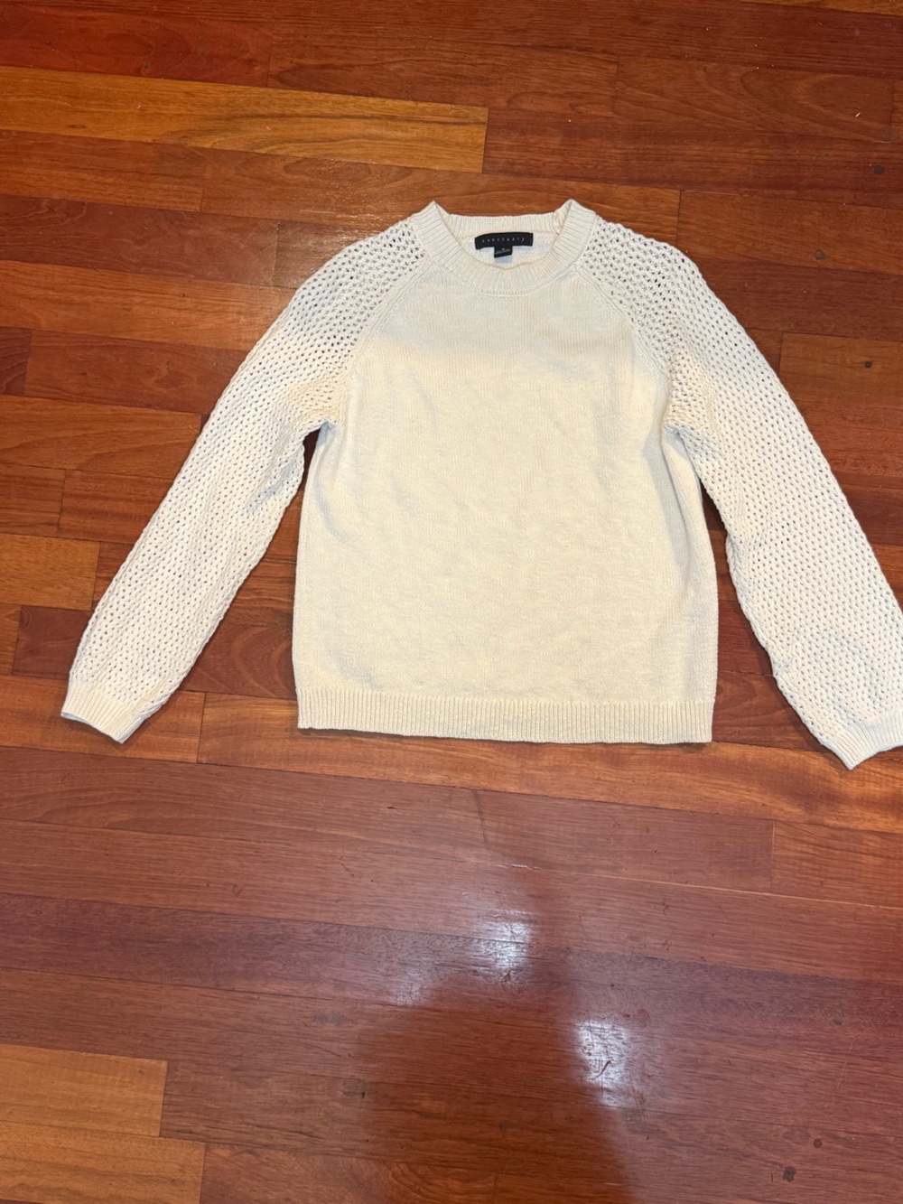 Sanctuary Cream Mixed Knit Open Stitch Sleeve Cotton Pullover Sweater M